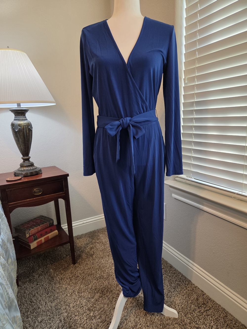 1. State Navy Wrap Jumpsuit with Self Tie Waist